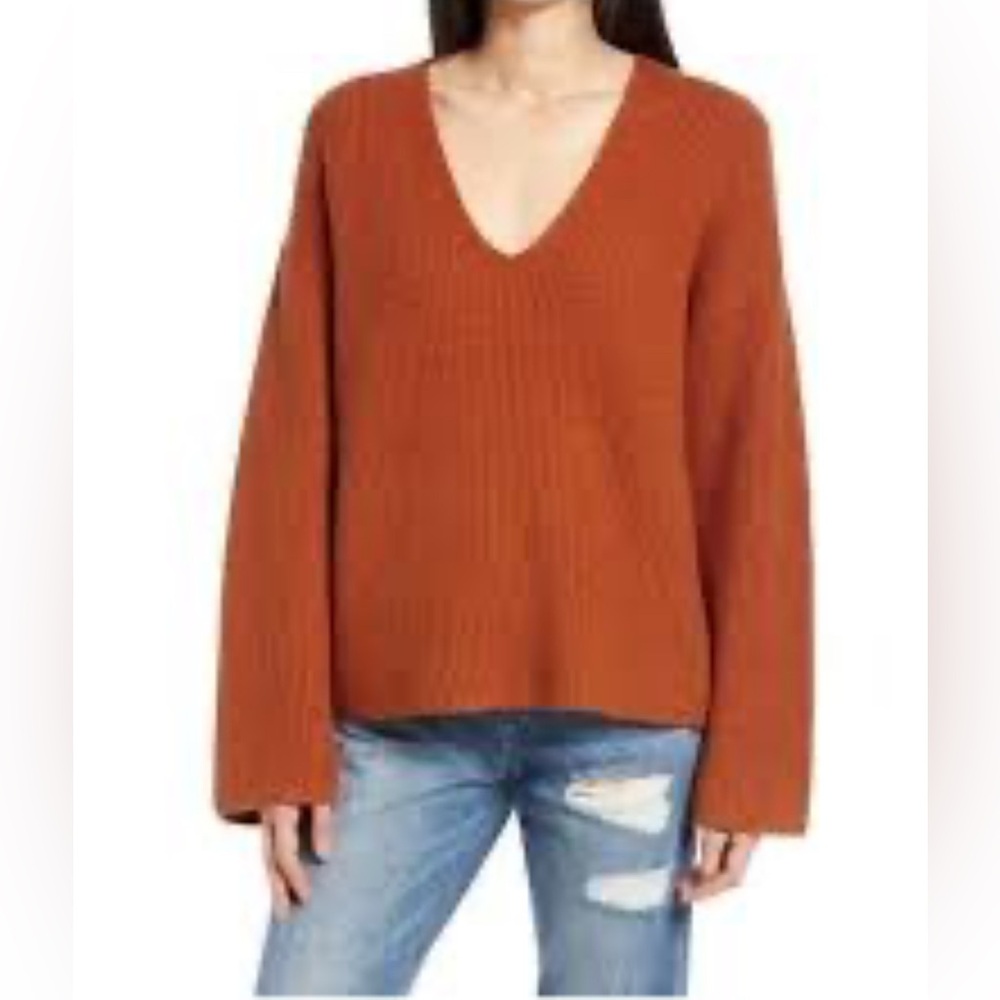 Treasure & Bond Women's Vneck Rust Sweater